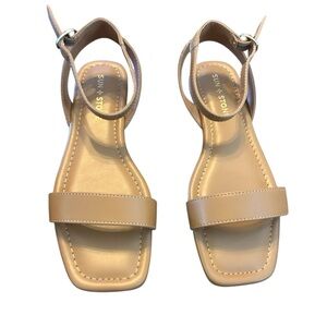 Sun + Stone Quebecc Cognac Ankle Strap Flat Sandals Size 6.5